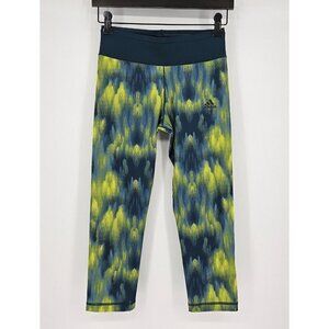 WOMANS ADIDAS CLIMALITE GREEN & TEAL CAPRI LEGGINGS SIZE SMALL